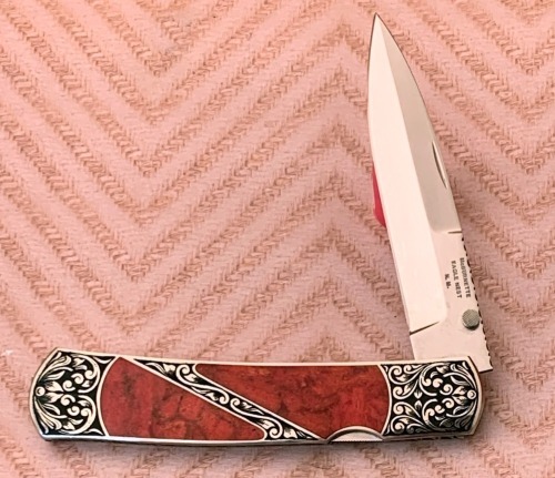 Harvey McBurnette Eagle Nest Engraved semi-precious stone Lockback