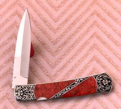 Harvey McBurnette Eagle Nest Engraved semi-precious stone Lockback - 2