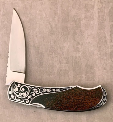Harvey McBurnette Eagle Nest Engraved Lockback - 2