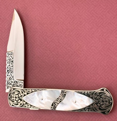 Harvey McBurnette Engraved Pearl Lockback - 2