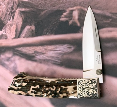 Harvey McBurnette Eagle Nest Engraved Stag Lockback