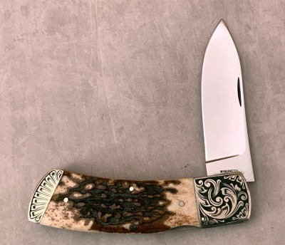 Harvey McBurnette Engraved Stag Lockback
