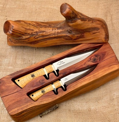 Colin Cox Pair of "Black Widow" Sub-hilts in Driftwood Box