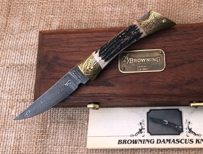 Browning Fancy Bolster Stag Damascus Lockback