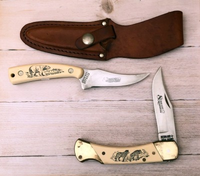 Schrade USA Scrimshaw Lockback and Sharpfinger