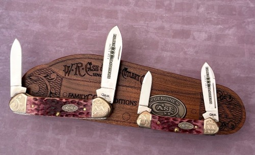 Case Family Traditions Mint Purple Bone Canoe Set in Canoe Shaped Wood Box