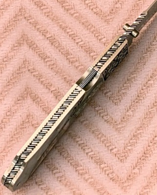 Harvey McBurnette Eagle Nest Pearl and Abalone Engraved Lockback - 3