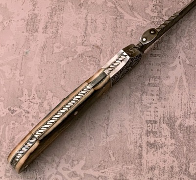 Harvey McBurnette Eagle Nest Damascus & Mastodon Engraved Lockback - 3