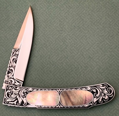 Harvey McBurnette Engraved Pearl Lockback - 2