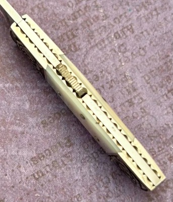 Harvey McBurnette Miniature Engraved Pearl Lockback - 3