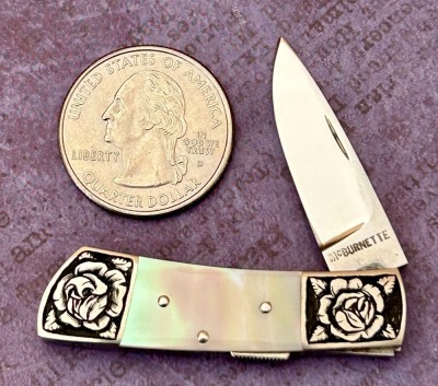 Harvey McBurnette Miniature Engraved Pearl Lockback - 4