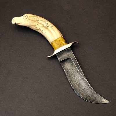 Robert Hinson & Son Columbus, GA Walrus Tooth Damascus Hunter - 2