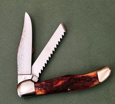 Case XX 6265 Red Bone Folding Hunter with Saw Blade Proto - 2