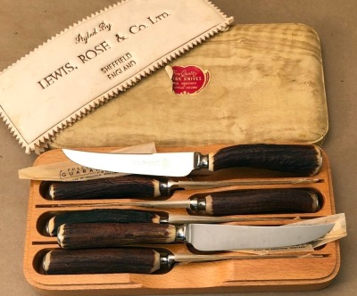 Lewis Rose & Co Sheffield England Stag Steak Knife Set