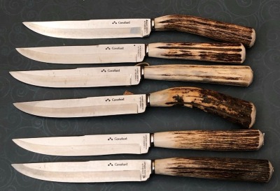 Six F. Herder Stag Steak Knives