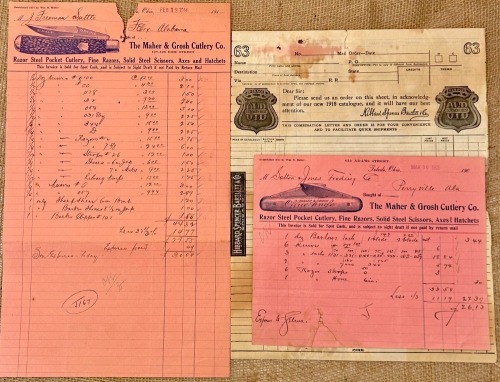 Three Early 1900's Cutlery Letterhead/Invoices