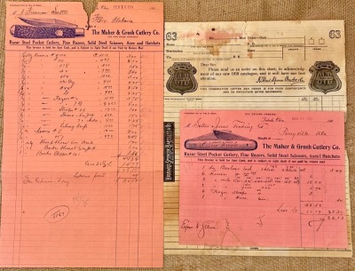 Three Early 1900's Cutlery Letterhead/Invoices