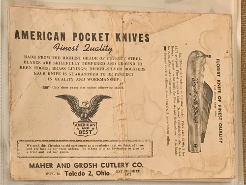 Maher and Grosh Cutlery Co Fold Out Catalog