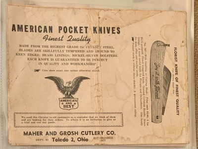 Maher and Grosh Cutlery Co Fold Out Catalog