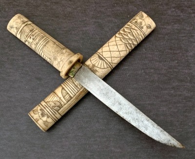 Japanese Relief Carved Bone Knife - 2