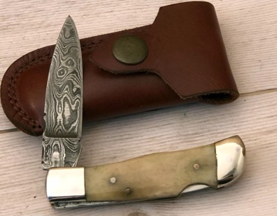 Handmade Bone Damascus Lockback - 2