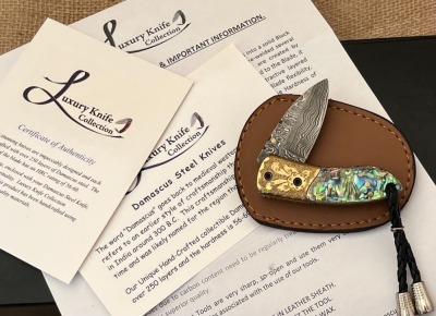 Luxury Knife Collection Damascus and Abalone Locking Liner - 2