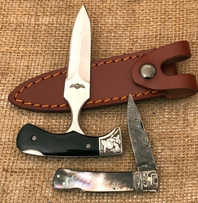 The One Push Dagger and a Handmade Damascus Lockback