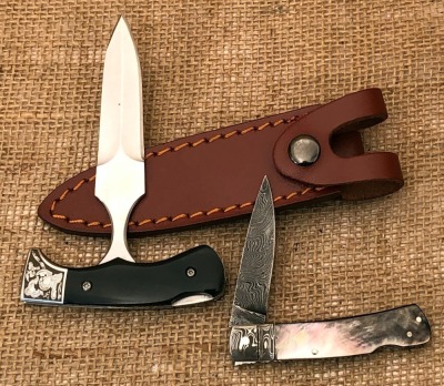 The One Push Dagger and a Handmade Damascus Lockback - 2