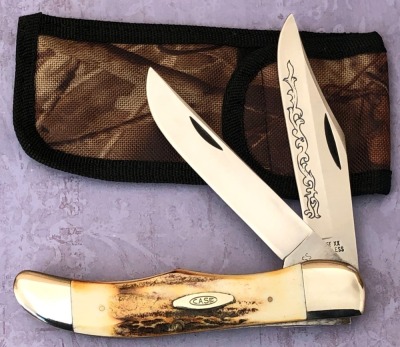 Case Blue Scroll Stag Folding Hunter 5265SAB