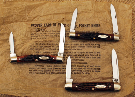 Three 70's and older Case small bone handled knives