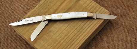 Walden Knife Co Pearl serpentine stock with salesman numbers