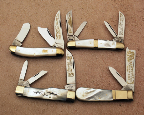 Quartet of Pearl Fight'n Rooster Knives