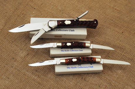 Three AG Russell jigged bone knives made for the Knife Collectors Club,