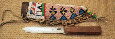 Indian knife-beaded sheath with I Wilson knife