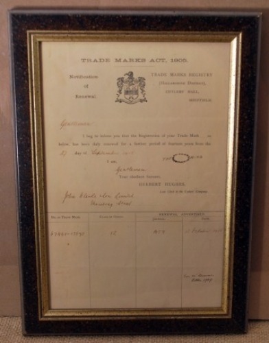 1929 Trademark Renewal Sheffield