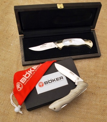 Boker Lockbacks in mother of pearl & titanium