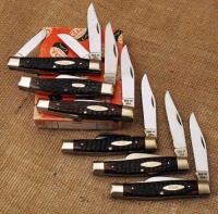 Six Case 6392 bone 70's stockmen in pumpkin box.