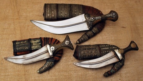 Three vintage Arab Jambiya daggers