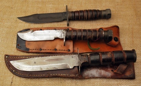 3 Leather washer handled military style knives