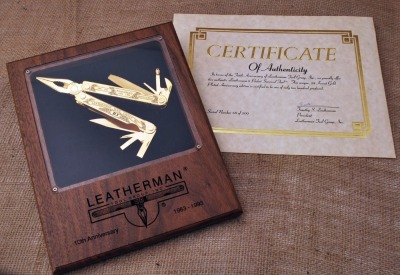 Leatherman 10th anniversary in wood plaque