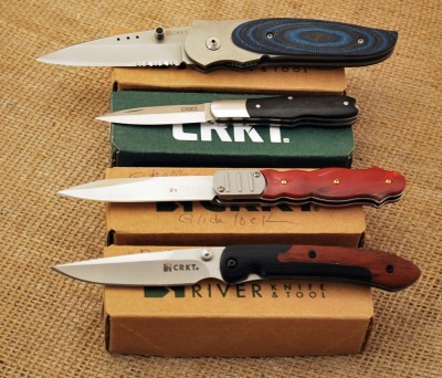 Four different handled CRKT knives
