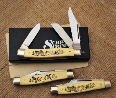 3 Schrade Scrimshaw Stockmen