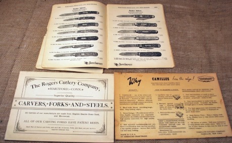 Rogers Cutlery company catalog, Camillus information sheet and Cutlery section from 1906 Woodward, Wright & Company