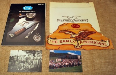 Case "The Early Americans" Sticker, 2 postcards and a 1977 Case Catalog