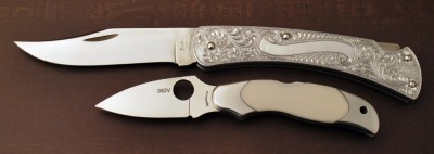 Spydero Kopa with Eurina inlay and Buck lockback folding hunter