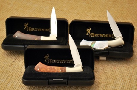 Three Browning Lockbacks in presentation boxes.