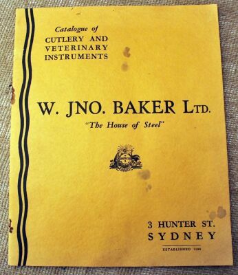 W. Jno Baker Ltd Catalog of Cutlery and Veterinary Instrument, Sydney Australia company