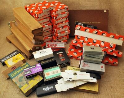 Group of Empty knife boxes, Case pumpkin boxes, Swiss Army, Buck, leathereman, Case gift boxes, much more. See photo.