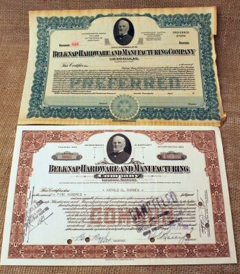 Belknap Hardware & Mfg. Co. stock certificates.