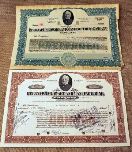 Belknap Hardware & Mfg. Co. stock certificates.